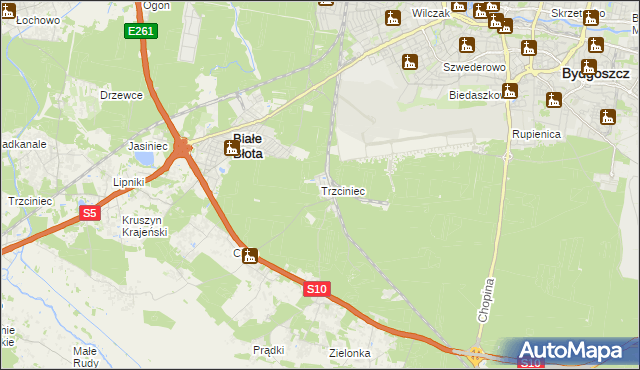 mapa Trzciniec gmina Białe Błota, Trzciniec gmina Białe Błota na mapie Targeo