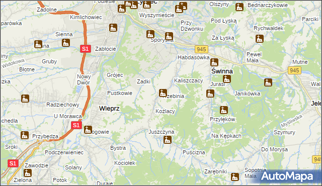 mapa Trzebinia gmina Świnna, Trzebinia gmina Świnna na mapie Targeo