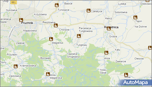 mapa Tuligłowy gmina Rokietnica, Tuligłowy gmina Rokietnica na mapie Targeo