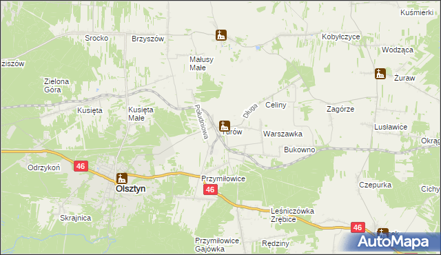 mapa Turów gmina Olsztyn, Turów gmina Olsztyn na mapie Targeo