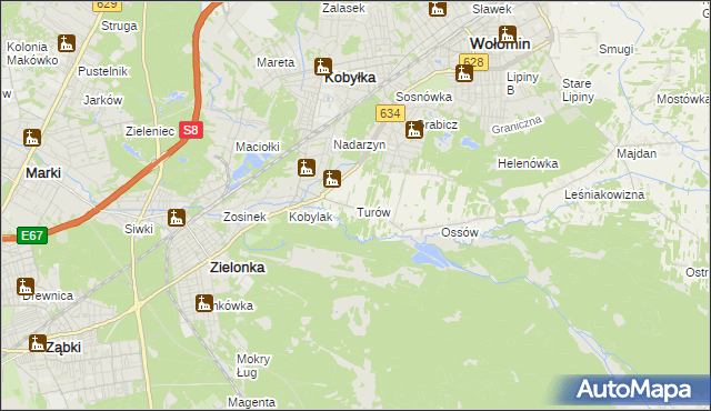 mapa Turów gmina Wołomin, Turów gmina Wołomin na mapie Targeo