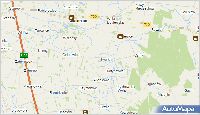 mapa Tworki gmina Jasieniec, Tworki gmina Jasieniec na mapie Targeo
