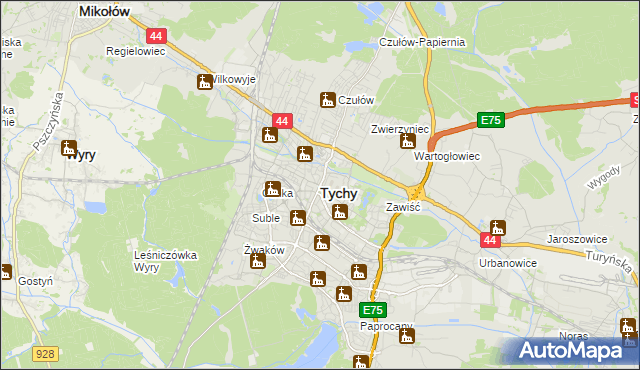 mapa Tychów, Tychy na mapie Targeo