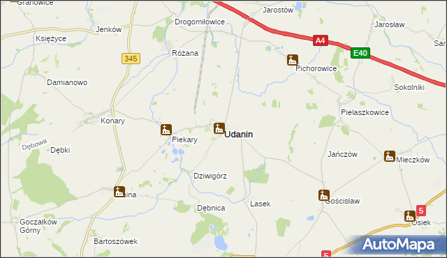 mapa Udanin, Udanin na mapie Targeo