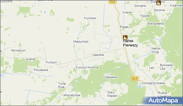 mapa Ujazdów gmina Hańsk, Ujazdów gmina Hańsk na mapie Targeo