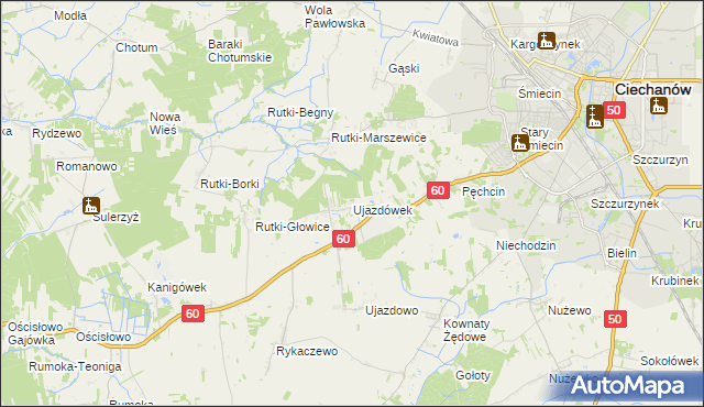 mapa Ujazdówek gmina Ciechanów, Ujazdówek gmina Ciechanów na mapie Targeo