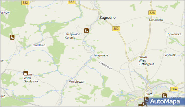 mapa Uniejowice, Uniejowice na mapie Targeo