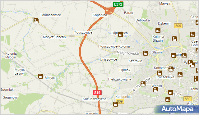 mapa Uniszowice, Uniszowice na mapie Targeo