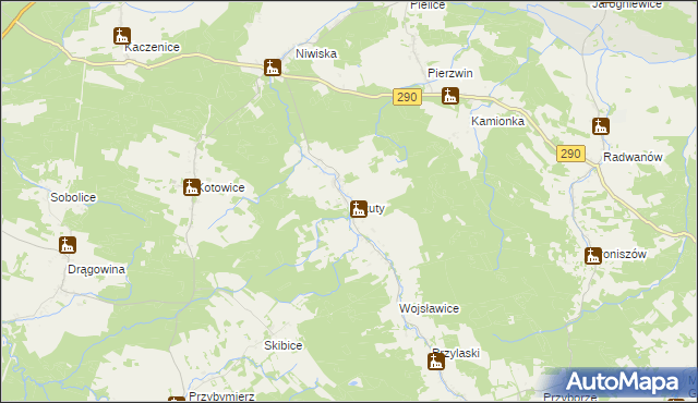 mapa Urzuty gmina Nowogród Bobrzański, Urzuty gmina Nowogród Bobrzański na mapie Targeo