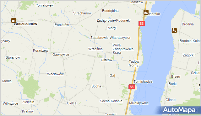mapa Ustków gmina Warta, Ustków gmina Warta na mapie Targeo