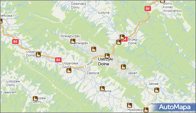 mapa Ustrzyki Dolne, Ustrzyki Dolne na mapie Targeo