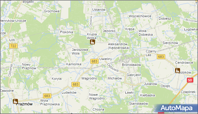 mapa Uwieliny, Uwieliny na mapie Targeo