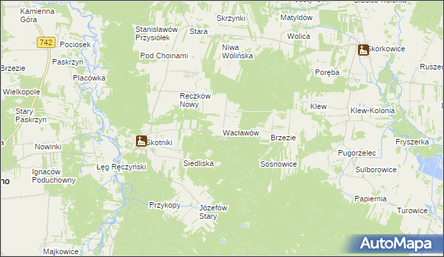 mapa Wacławów gmina Aleksandrów, Wacławów gmina Aleksandrów na mapie Targeo