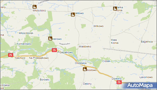 mapa Wałdówko gmina Sępólno Krajeńskie, Wałdówko gmina Sępólno Krajeńskie na mapie Targeo