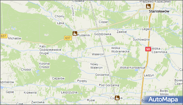 mapa Walercin, Walercin na mapie Targeo