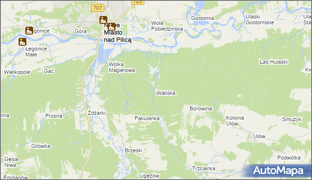 mapa Waliska gmina Nowe Miasto nad Pilicą, Waliska gmina Nowe Miasto nad Pilicą na mapie Targeo