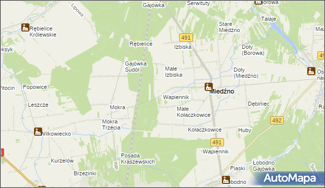 mapa Wapiennik gmina Miedźno, Wapiennik gmina Miedźno na mapie Targeo