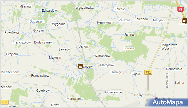 mapa Watraszew, Watraszew na mapie Targeo