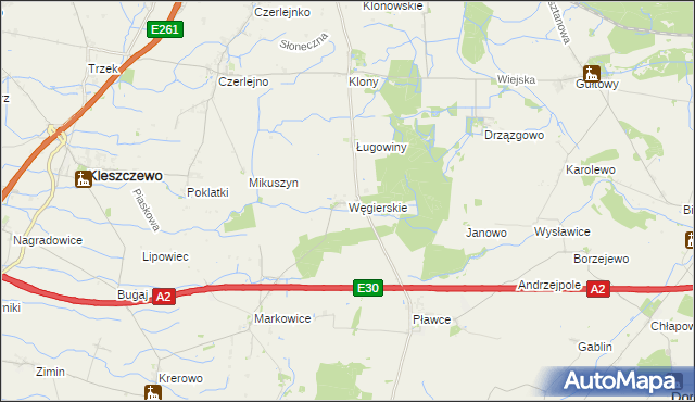 mapa Węgierskie gmina Kostrzyn, Węgierskie gmina Kostrzyn na mapie Targeo