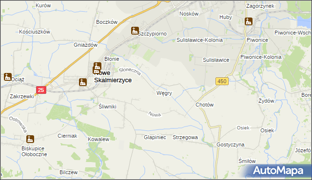 mapa Węgry gmina Nowe Skalmierzyce, Węgry gmina Nowe Skalmierzyce na mapie Targeo