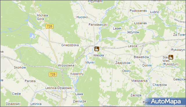 mapa Wesoła gmina Piekoszów, Wesoła gmina Piekoszów na mapie Targeo