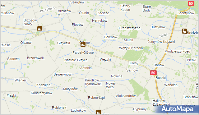 mapa Wężyki, Wężyki na mapie Targeo