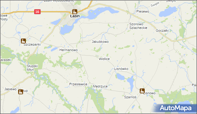 mapa Widlice gmina Świecie nad Osą, Widlice gmina Świecie nad Osą na mapie Targeo