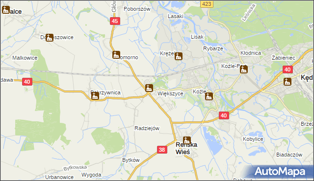 mapa Większyce, Większyce na mapie Targeo