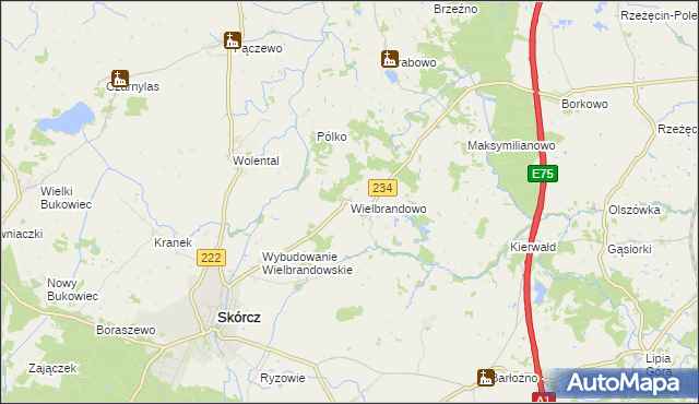 mapa Wielbrandowo, Wielbrandowo na mapie Targeo