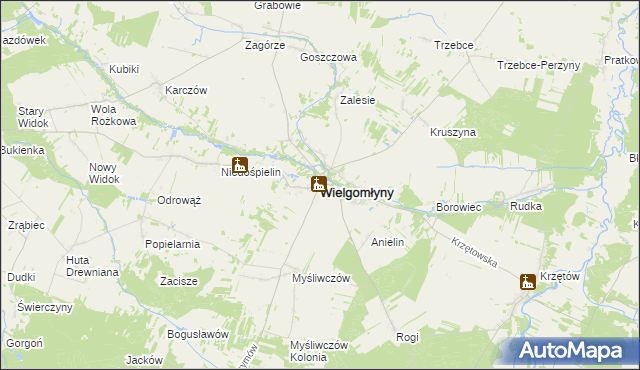 mapa Wielgomłyny, Wielgomłyny na mapie Targeo