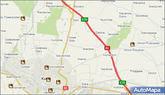mapa Wierzbie gmina Kutno, Wierzbie gmina Kutno na mapie Targeo