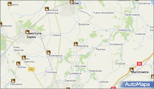 mapa Wierzbna gmina Żarów, Wierzbna gmina Żarów na mapie Targeo