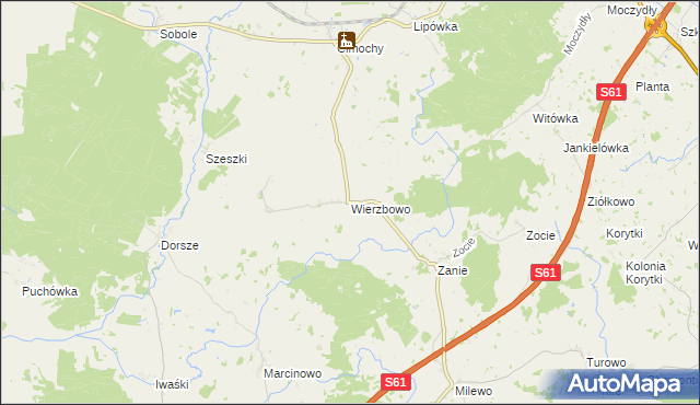 mapa Wierzbowo gmina Kalinowo, Wierzbowo gmina Kalinowo na mapie Targeo