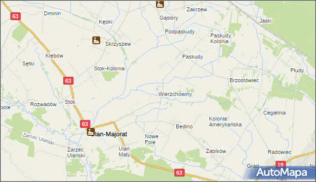 mapa Wierzchowiny gmina Ulan-Majorat, Wierzchowiny gmina Ulan-Majorat na mapie Targeo