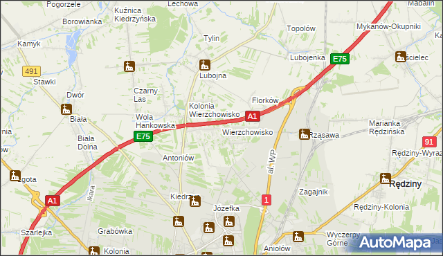 mapa Wierzchowisko gmina Mykanów, Wierzchowisko gmina Mykanów na mapie Targeo