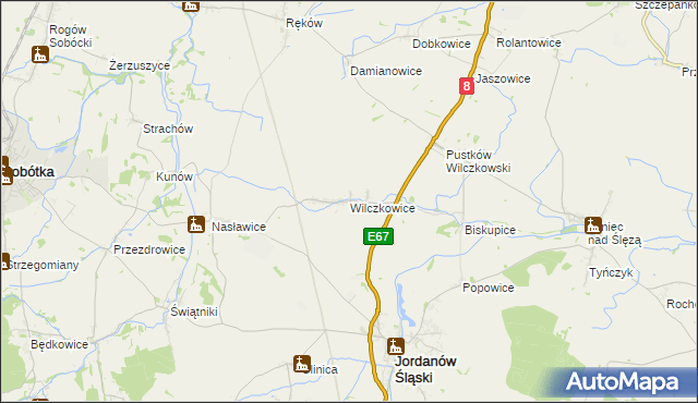 mapa Wilczkowice gmina Jordanów Śląski, Wilczkowice gmina Jordanów Śląski na mapie Targeo