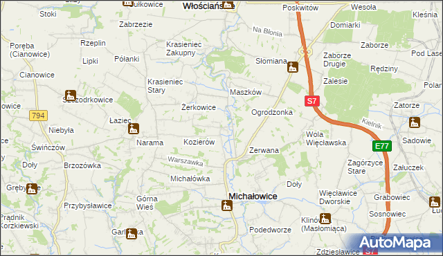 mapa Wilczkowice gmina Michałowice, Wilczkowice gmina Michałowice na mapie Targeo