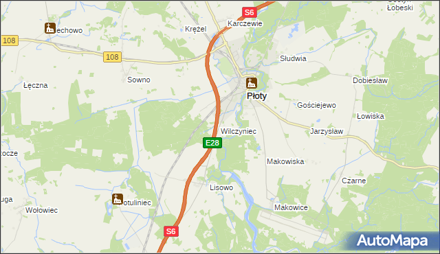 mapa Wilczyniec gmina Płoty, Wilczyniec gmina Płoty na mapie Targeo