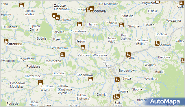 mapa Wilczyska gmina Bobowa, Wilczyska gmina Bobowa na mapie Targeo