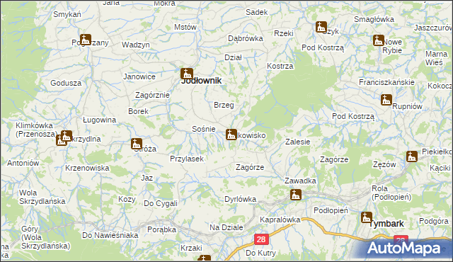 mapa Wilkowisko gmina Jodłownik, Wilkowisko gmina Jodłownik na mapie Targeo