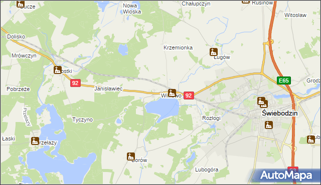 mapa Wilkowo gmina Świebodzin, Wilkowo gmina Świebodzin na mapie Targeo