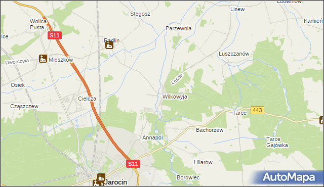 mapa Wilkowyja gmina Jarocin, Wilkowyja gmina Jarocin na mapie Targeo