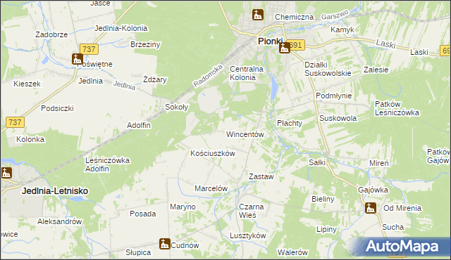 mapa Wincentów gmina Pionki, Wincentów gmina Pionki na mapie Targeo