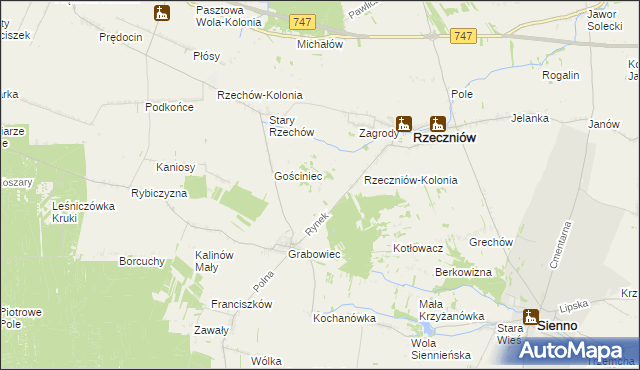 mapa Wincentów gmina Rzeczniów, Wincentów gmina Rzeczniów na mapie Targeo