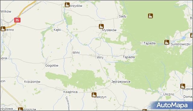 mapa Wiry gmina Marcinowice, Wiry gmina Marcinowice na mapie Targeo
