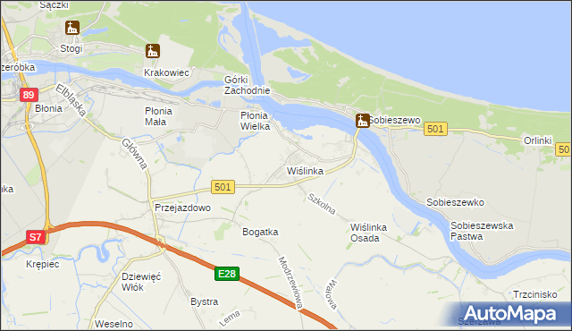 mapa Wiślinka, Wiślinka na mapie Targeo