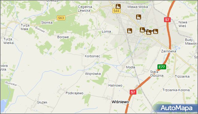 mapa Wiśniewko gmina Wiśniewo, Wiśniewko gmina Wiśniewo na mapie Targeo