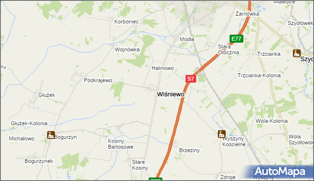 mapa Wiśniewo powiat mławski, Wiśniewo powiat mławski na mapie Targeo