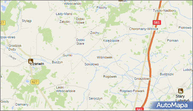 mapa Wiśniówek gmina Czerwin, Wiśniówek gmina Czerwin na mapie Targeo