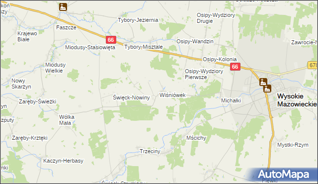 mapa Wiśniówek gmina Wysokie Mazowieckie, Wiśniówek gmina Wysokie Mazowieckie na mapie Targeo